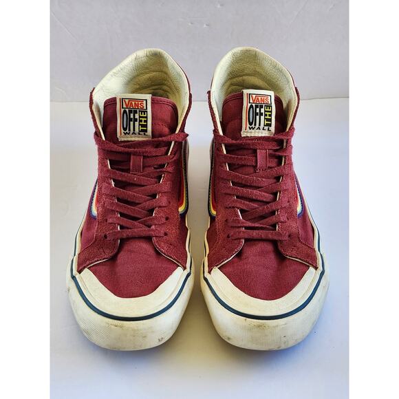 Vans Sk8 Hi Top Women Red Rainbow Canvas Pride Rave Skater Sneaker Size 9 S0072 - Picture 1 of 8